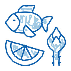 Poster - Nutrients of Fish and Fruit Biohacking doodle icon hand drawn illustration