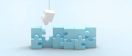 Aufkleber - Abstract Creative idea Target Business concept and Close up Green Jigsaw Concept on Blue. Minimal style, copy space, digital, banner, website -3d Rendering