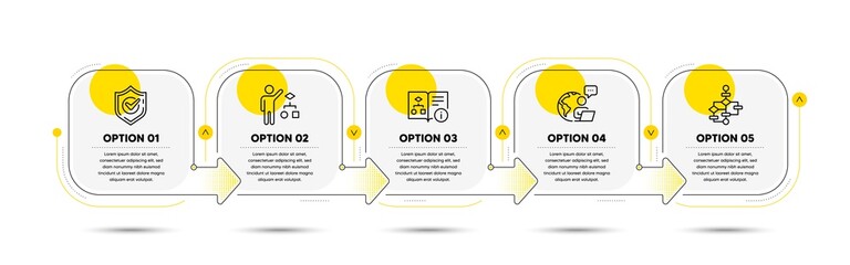 Poster - Algorithm, Technical algorithm and Block diagram line icons set. Timeline process flowchart. Confirmed sign. Developers job, Project doc, Accepted message. Education set. Vector