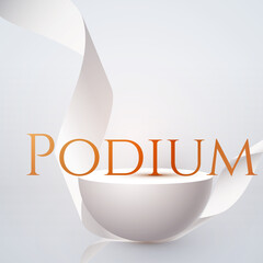 Wall Mural - 3d realistic white round podium with soft light and ribbon. circle showcase. product display