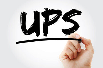 Aufkleber - UPS - Uninterruptible Power Supply acronym with marker, technology concept background
