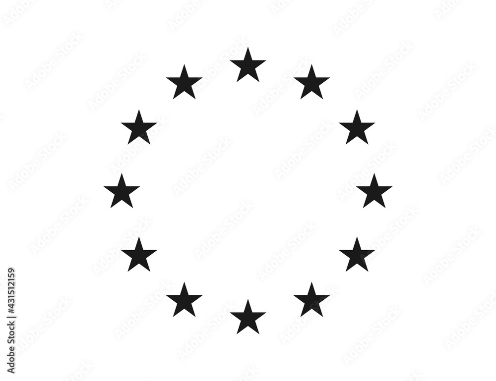 Star icons in circle. Black european logos on white background. EU flag ...