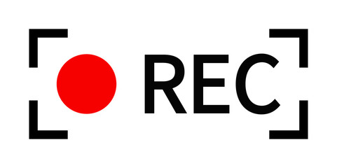 Poster - Rec icon. Button of record. Sign of recording video. Red and black symbol for start of rec audio or video on camera. Logo for livestream on computer or radio. Web player technology. Vector