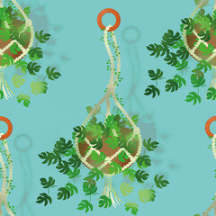 Poster - Plants with shadow vector seamless repeat pattern print background
