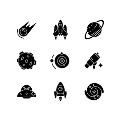 Wall Mural - Astronautic black glyph icons set on white space