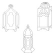 Eastern Arabic traditional portable lantern. Doodle style set. Vector stock illustration.
