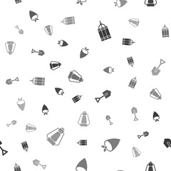 Poster - Set Dynamite bomb, Cowboy bandana, Shovel and Camping lantern on seamless pattern. Vector