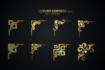 Vintage art deco luxury corner set. Vector golden geometric template for borders and frames