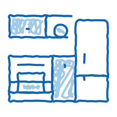 Wall Mural - Kitchen with Fridge doodle icon hand drawn illustration