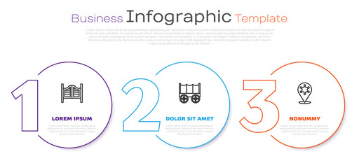 Poster - Set line Saloon door, Wild west covered wagon and Hexagram sheriff. Business infographic template. Vector