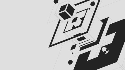 Poster - Composition of abstract geometric shapes, squares and cubes of various sizes, minimalistic brutalism in monochrome colors, vector background for poster art and prints