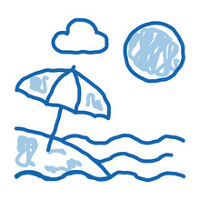 Beach With Umbrellas Doodle Icon Hand Drawn Illustration