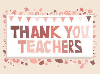 A vector illustration of Thank you Teachers in flat rose gold colors 