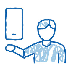 Poster - Man Hold Phone doodle icon hand drawn illustration