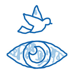 Poster - Human Eye Watching Fly Bird doodle icon hand drawn illustration