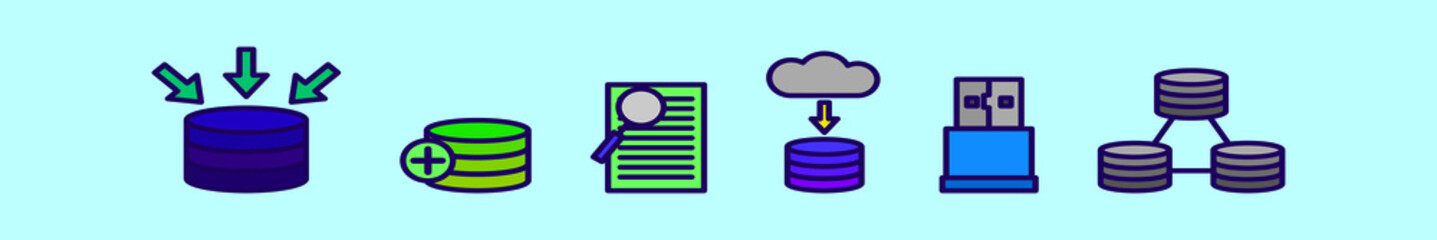 Wall Mural - set of database cartoon icon design template with various models. vector illustration isolated on blue background