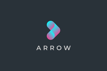Poster - Right Arrow Logo. Blue Purple Gradient Geometric Arrow Shape with Motion Origami Style. Usable for Business and Technology Logos. Flat Vector Logo Design Template Element.