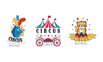 Wall Mural - Set of Circus Logo Original Design, Carnival Show Retro Badges, Labels Hand Drawn Vector Illustration