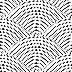 Wall Mural - Seamless black and white wavy pattern. Seigaiha print in polka dot style. Cute simple doodle ornament for textiles. Vector illustration.