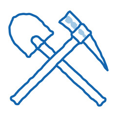 Sticker - shovel and pickaxe doodle icon hand drawn illustration