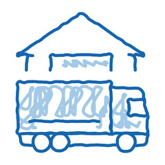 Sticker - truck near house doodle icon hand drawn illustration