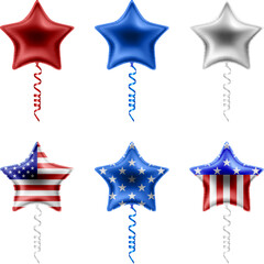 set of isolated star shaped balloons with american flag colors