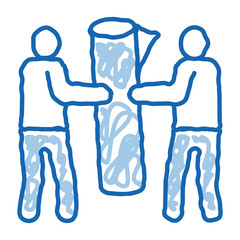 Sticker - people carry rolled carpet doodle icon hand drawn illustration