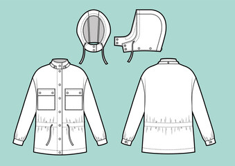 Wall Mural - Vector illustration of parka with hood. Front and back