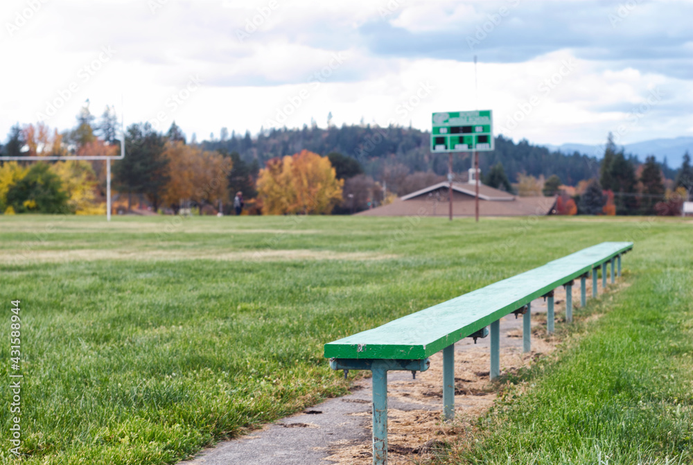 Team bench on a high school football field Stock Photo | Adobe Stock