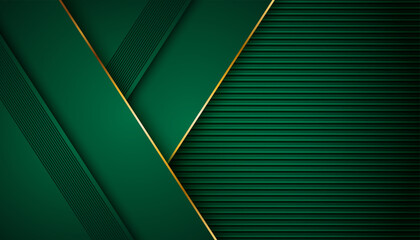 Realistic paper green style luxury with golden line on dark 3d abstract presentation background