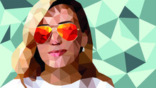 Low Polygonal Vector Illustration Of Women In Orange Sunglasses On Low Poly Background