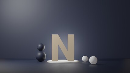 Poster - N Lettering in photo realistic rendering. 3D Illustration alphabet with copy space. Decoration element for background