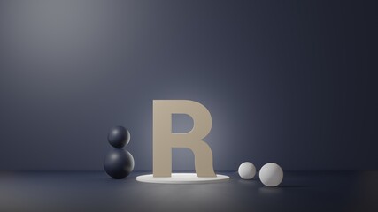 Poster - R Lettering in photo realistic rendering. 3D Illustration alphabet with copy space. Decoration element for background