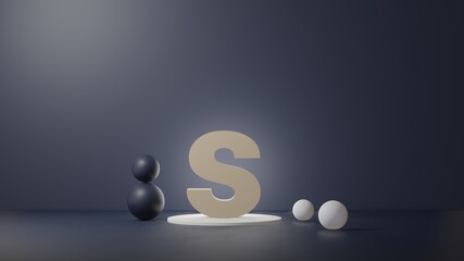 Poster - S Lettering in photo realistic rendering. 3D Illustration alphabet with copy space. Decoration element for background