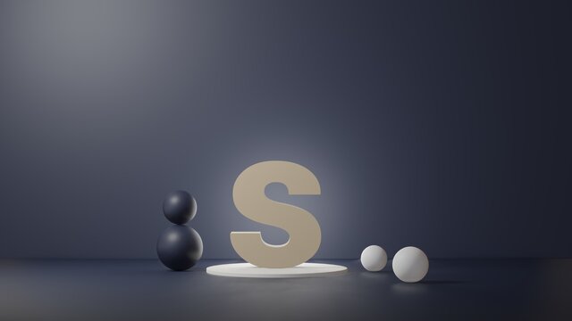 S Lettering in photo realistic rendering. 3D Illustration alphabet with copy space. Decoration element for background
