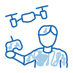 Poster - drone man with remote control doodle icon hand drawn illustration