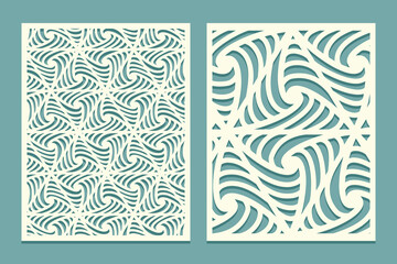 Wall Mural - Die and laser cut screen panels with doodling curls pattern. Laser cutting decorative lace borders patterns. Set of Wedding Invitation or greeting card templates.