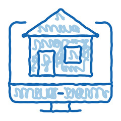 Sticker - house on computer display doodle icon hand drawn illustration