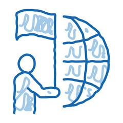 Poster - human hold flag and choice place on earth doodle icon hand drawn illustration
