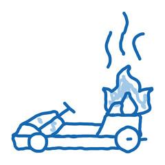 Canvas Print - burning kart, fire accident doodle icon hand drawn illustration