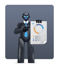 Poster - modern black robot analyzing statistics diagram financial data analyzing artificial intelligence tec