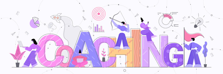 Poster - business advise or consultation service training courses coaching concept horizontal full length vector illustration