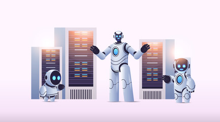 Fototapete - robots in server room big cloud data analysis artificial intelligence technology concept
