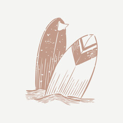 Muted brown surfboard printmaking in cute design element