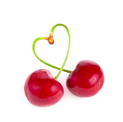 Wall Mural - Ripe fresh red cherry isolated on white background.