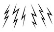 Vector Collection thunder and bolt lighting flash image. Electric power thunderbolt, lightning bolt icon, dangerous sign. Black lines isolated on a white background.
