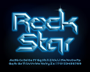 Aufkleber - Rock Star alphabet font. Metallic letters, numbers and symbols in hard rock style. Uppercase and lowercase. Retro typescript for your typography design.