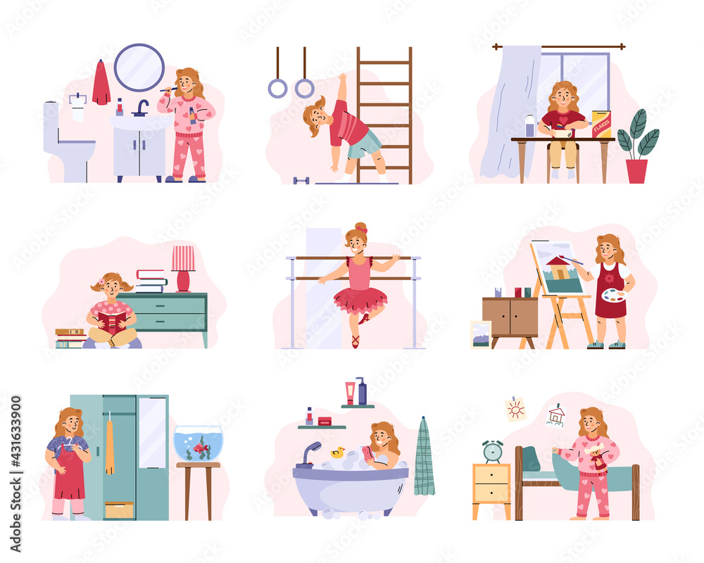 Children schedule of daily activity, cartoon vector illustration ...