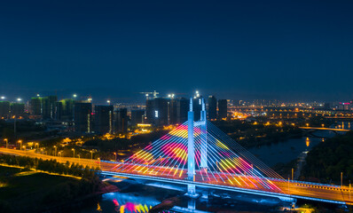 Wall Mural - City night view of Shangbo Bridge, Yiwu City, Zhejiang Province, China