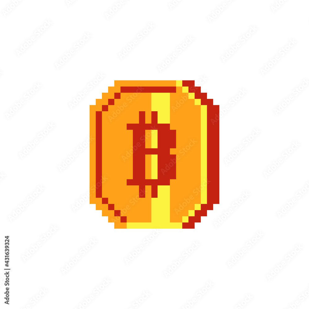 Bitcoin sign pixel art icon for internet money. Crypto currency golden coin  bitcoin symbol. Isolated vector illustration. 8-bit. Game assets. Stock  Vector | Adobe Stock